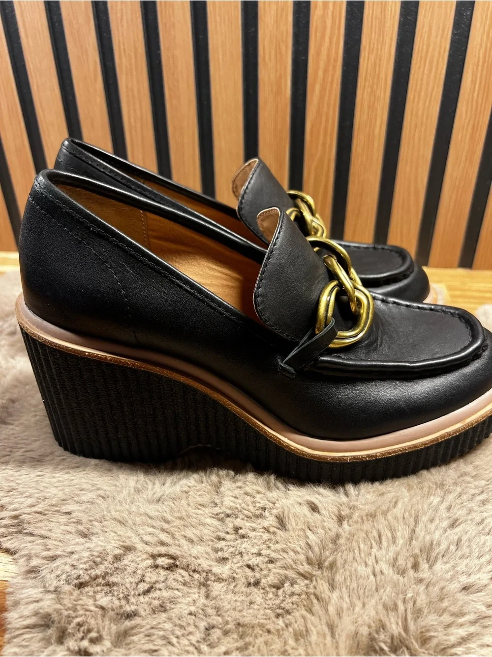 Dolce Vita Brenan Black Leather Platform Wedge Loafer size 10
